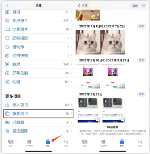禅城苹果手机维修分享iOS 16 中相册重复项目功能使用方法 